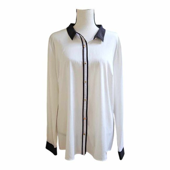 Worthington Tops - NWT Worthington White with Black Long Sleeve Button-Down Shirt Size XL